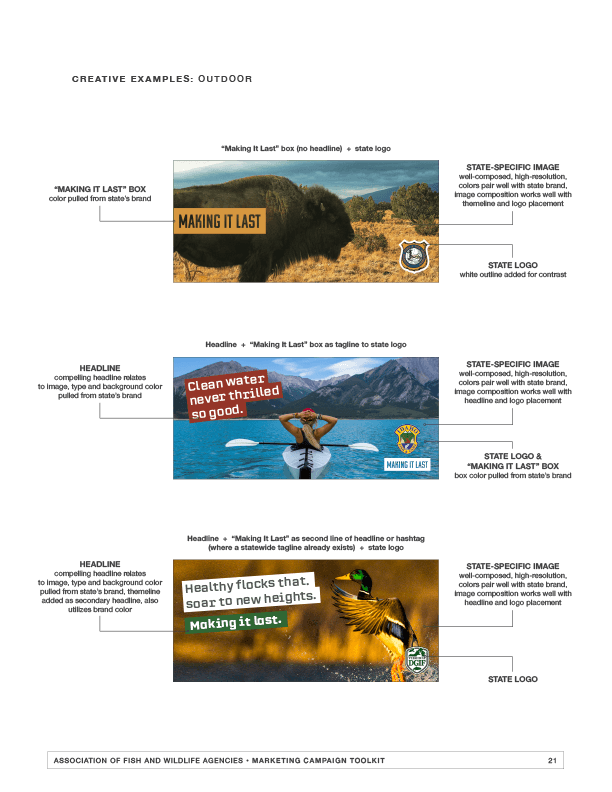 AFWA campaign tool kit sample page with example outdoor ads.
