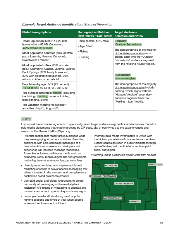 AFWA campaign tool kit sample page with tips for identifying a target audience.