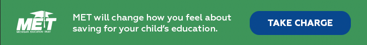 Web ad for MET; the text reads, "MET with change how you feel about saving for your child's education."