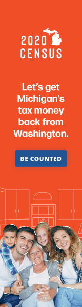 Web banner ad for Michigan Census, the headline reads "Let's get Michigan's tax money back from Washington."