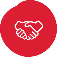 line illustration of two hands shaking on top of an irregular ellipse.