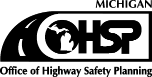 Black logo with text Michigan, following by abbreviation OHSP underneath, and the text Office of Highway Safety Planning at the bottom